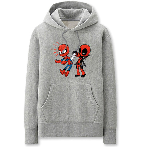 Image of Spiderman and Deadpool Hoodies - Funny Solid Color Spiderman and DeadpoolCartoon Style Cute Fleece Hoodie