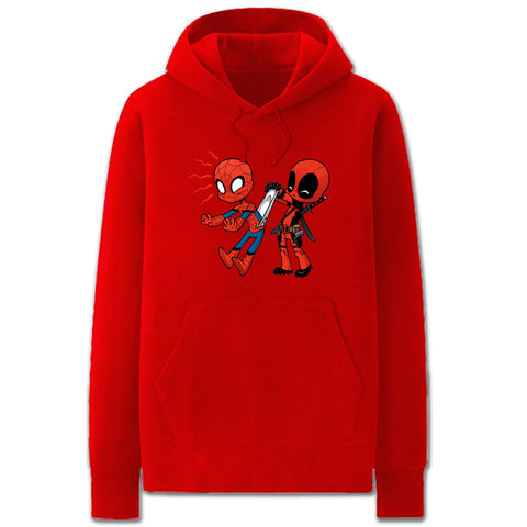 Image of Spiderman and Deadpool Hoodies - Funny Solid Color Spiderman and DeadpoolCartoon Style Cute Fleece Hoodie