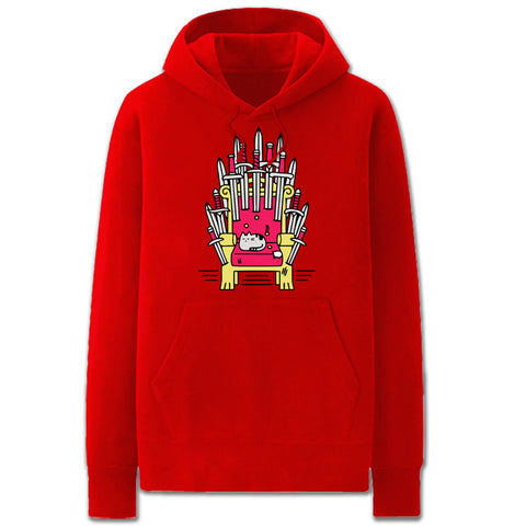 Image of A Song of Ice and Fire Hoodies - Solid Color Cat Throne Cartoon Style Fleece Hoodie