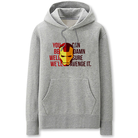 Image of Iron Man Hoodies - Solid Color Super Hero Iron Man Cartoon Style Fleece Hoodie