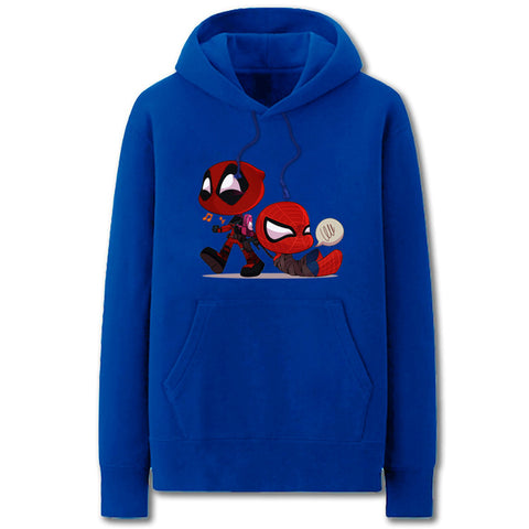 Image of Spiderman and Deadpool Hoodies - Cute Solid Color Spiderman and Deadpool Cartoon Style Funny Fleece Hoodie