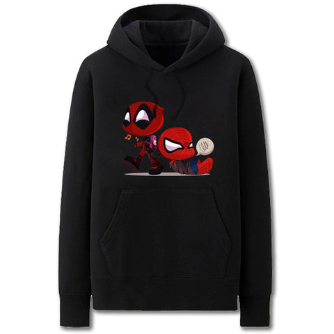 Image of Spiderman and Deadpool Hoodies - Cute Solid Color Spiderman and Deadpool Cartoon Style Funny Fleece Hoodie