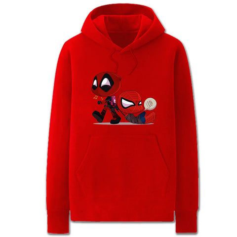 Image of Spiderman and Deadpool Hoodies - Cute Solid Color Spiderman and Deadpool Cartoon Style Funny Fleece Hoodie