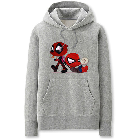 Image of Spiderman and Deadpool Hoodies - Cute Solid Color Spiderman and Deadpool Cartoon Style Funny Fleece Hoodie