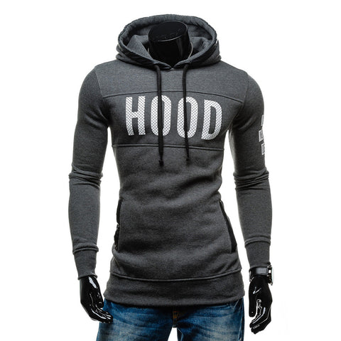 Image of Solid Color  Letter Printed Hoodies - Pullover Plus Velvet Black Grey Hoodie