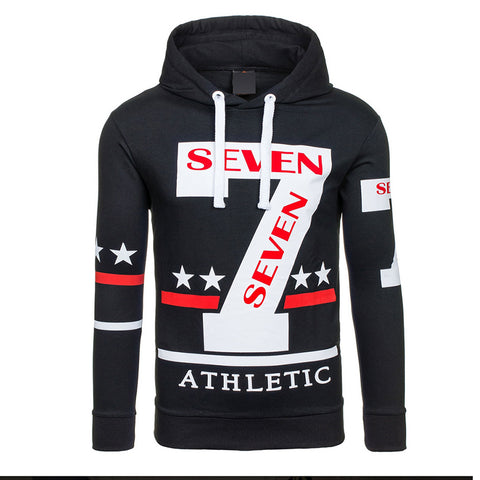 Image of Solid Color Letter Seven Printed Hoodies - Pullover Fleece Grey Black Hoodie