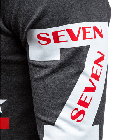 Image of Solid Color Letter Seven Printed Hoodies - Pullover Fleece Grey Black Hoodie