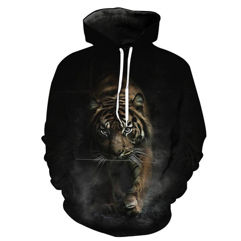 Image of Crouching Tiger Hoodies - Pullover Black Tiger Hoodie