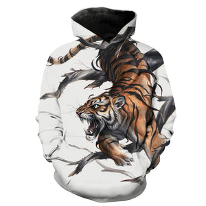 Tiger Hoodies - Printed Tiger Pullover Hoodie