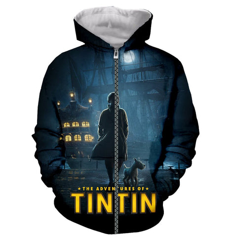 Image of 3D Printed Tintin Hooded Sweatshirts Pullovers