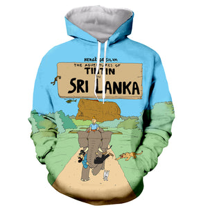 Cartoon 3D Printed Tintin Hooded Sweatshirts Pullovers Hoodies