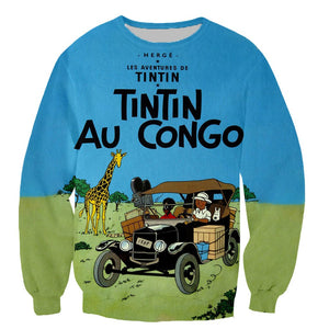 Cartoon Funny Fashion Tintin 3D Printed Sweatshirts Pullovers