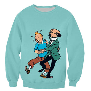 Cartoon Tintin 3D Printed Pullovers Sweatshirts Hoodies