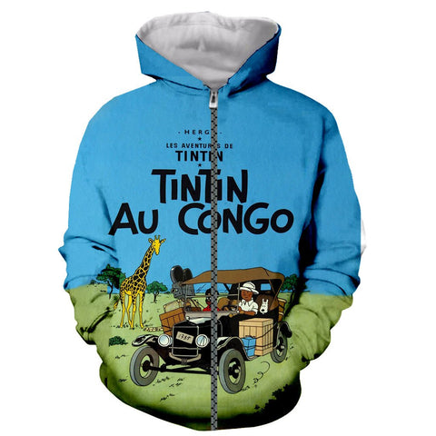 Image of Cartoon Funny Fashion Tintin 3D Printed Sweatshirts Pullovers