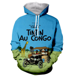 Cartoon Funny Fashion Tintin 3D Printed Sweatshirts Pullovers