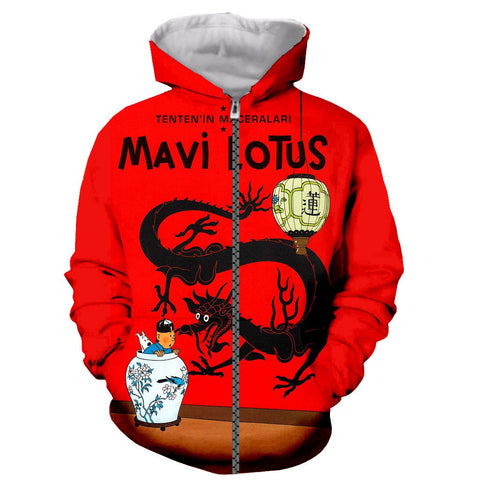 Image of 3D Printed Tintin Pullovers Sweatshirts Hoodies