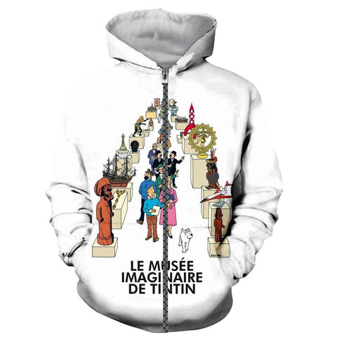 Image of Cartoon Tintin 3D Printed Long Sleeves Sweatshirts Hoodies