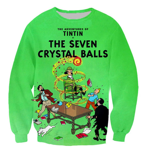 Image of Cartoon 3D Printed Tintin Long Sleeves Sweatshirts Hoodies