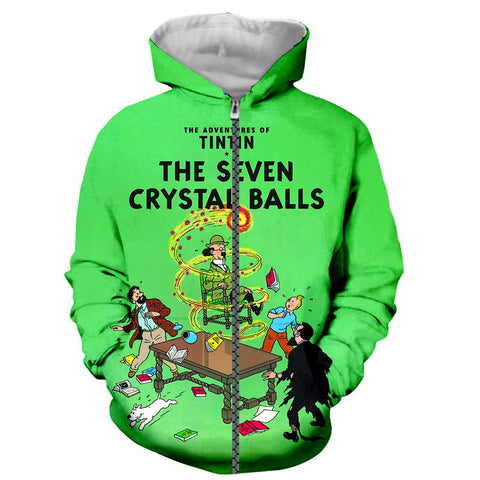 Image of Cartoon 3D Printed Tintin Long Sleeves Sweatshirts Hoodies