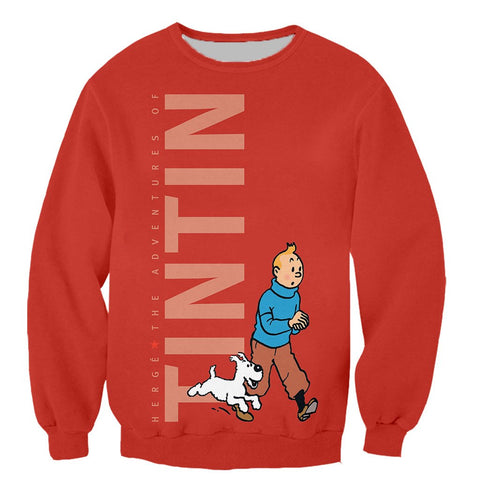 Image of Cartoon 3D Printed Tintin Hooded Sweatshirts Hoodies