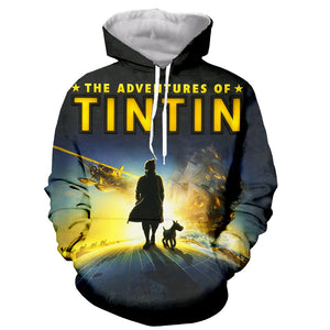 Fashion Tintin Long Sleeves 3D Print Hoodies Pullover