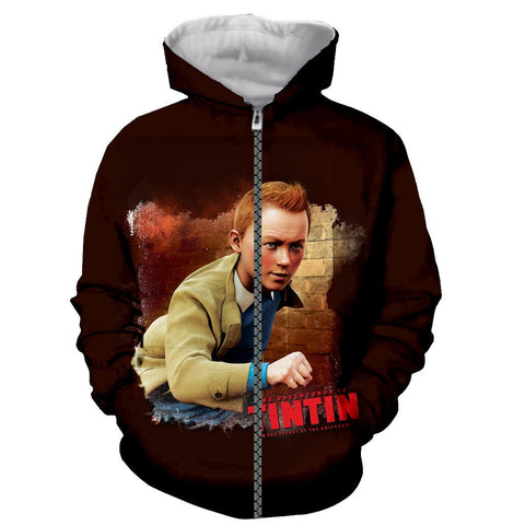 Image of 3D Printed Sweatshirts - Cartoon Tintin Long Sleeves Hoodies