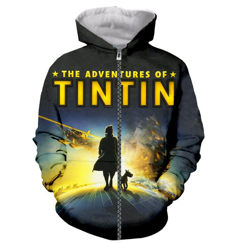 Image of Fashion Tintin Long Sleeves 3D Print Hoodies Pullover