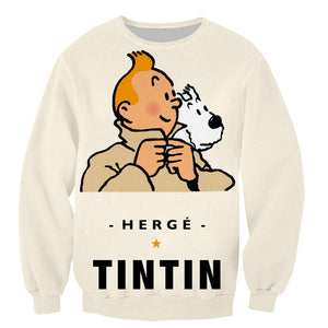 Fashion Tintin 3D Print Long Sleeves Pullover Hoodies