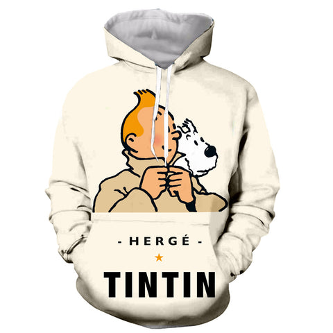 Image of Fashion Tintin 3D Print Long Sleeves Pullover Hoodies