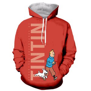 Cartoon 3D Printed Tintin Hooded Sweatshirts Hoodies