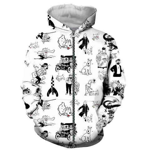 Image of 3D Printed Tintin Hooded Sweatshirts Hoodies Pullovers