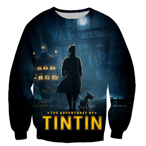 Image of 3D Printed Tintin Hooded Sweatshirts Pullovers