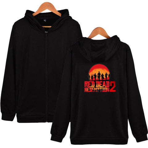 Image of Red Dead Redemption 2 Hoodies - Solid Color Red Dead Redemption 2 Game Zip Up Hoodie