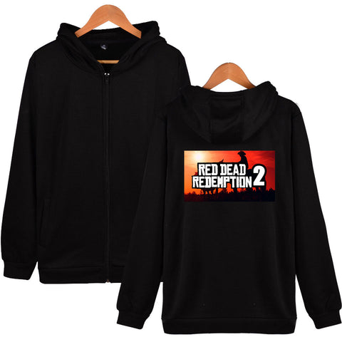 Image of Red Dead Redemption 2 Hoodies - Solid Color Red Dead Redemption 2 Icon Zip Up Hoodie