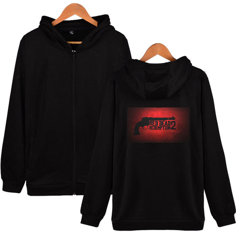Image of Red Dead Redemption 2 Hoodies - Solid Color Red Dead Redemption 2 Pistol Icon Zip Up Hoodie