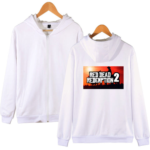 Image of Red Dead Redemption 2 Hoodies - Solid Color Red Dead Redemption 2 Icon Zip Up Hoodie