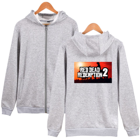 Image of Red Dead Redemption 2 Hoodies - Solid Color Red Dead Redemption 2 Icon Zip Up Hoodie