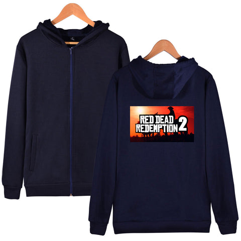 Image of Red Dead Redemption 2 Hoodies - Solid Color Red Dead Redemption 2 Icon Zip Up Hoodie