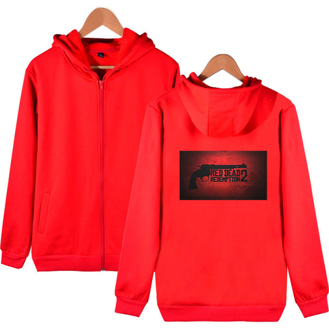 Image of Red Dead Redemption 2 Hoodies - Solid Color Red Dead Redemption 2 Pistol Icon Zip Up Hoodie