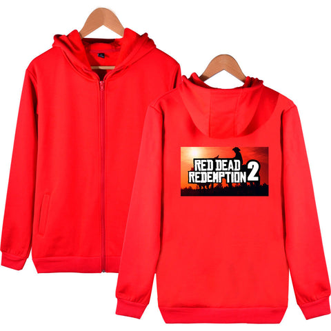 Image of Red Dead Redemption 2 Hoodies - Solid Color Red Dead Redemption 2 Icon Zip Up Hoodie