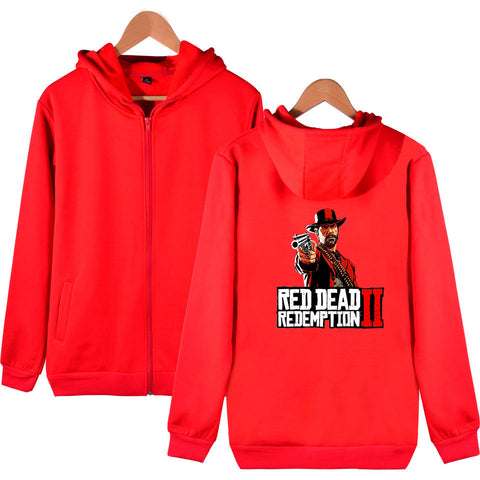 Image of Red Dead Redemption 2 Hoodies - Solid Color Red Dead Redemption Super Cool Zip Up Hoodie