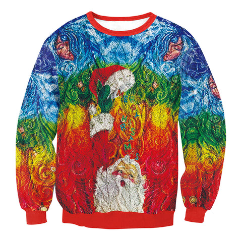 Image of Christmas Sweatshirts - Santa Claus Watercolor Painting Icon Cute 3D Sweatshirt
