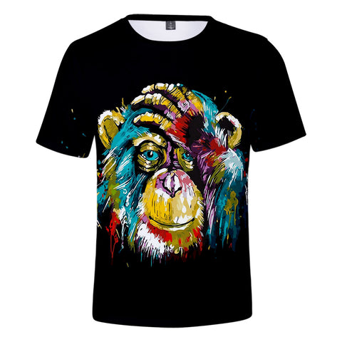 Image of Unisex Fashionable Black 3D Print Cartoon Orangutan T-Shirt