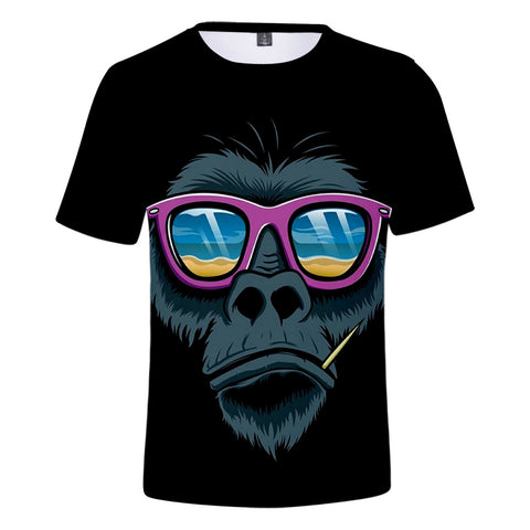 Image of Unisex Fashionable Black 3D Print Cartoon Orangutan T-Shirt