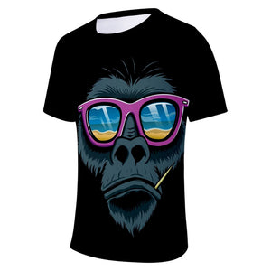 Unisex Fashionable Black 3D Print Cartoon Orangutan T-Shirt