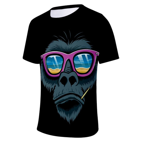 Image of Unisex Fashionable Black 3D Print Cartoon Orangutan T-Shirt