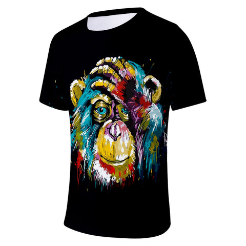 Image of Unisex Fashionable Black 3D Print Cartoon Orangutan T-Shirt