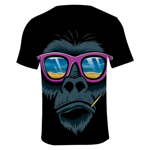 Image of Unisex Fashionable Black 3D Print Cartoon Orangutan T-Shirt