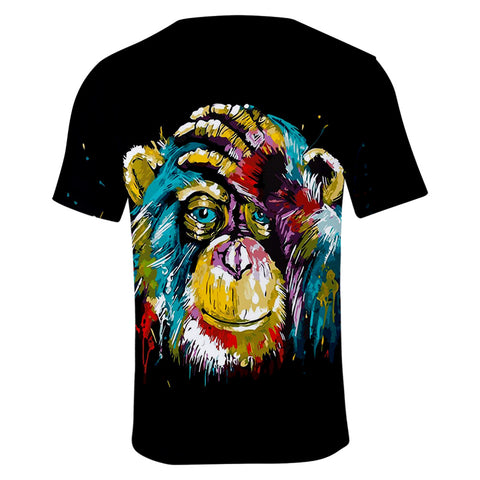 Image of Unisex Fashionable Black 3D Print Cartoon Orangutan T-Shirt