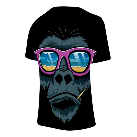 Image of Unisex Fashionable Black 3D Print Cartoon Orangutan T-Shirt